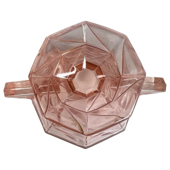 Pink Depression Glass Cracked Ice Covered Sugar Bowl with Lid Art Deco Style VTG - Picture 7 of 9